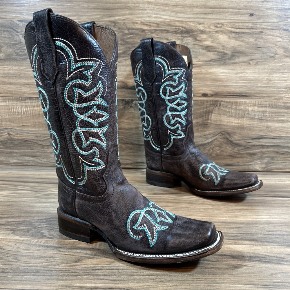 Circle G By Corral Womens 8 |Brown| 11" Turquoise Emb. Square Toe Boots L5640